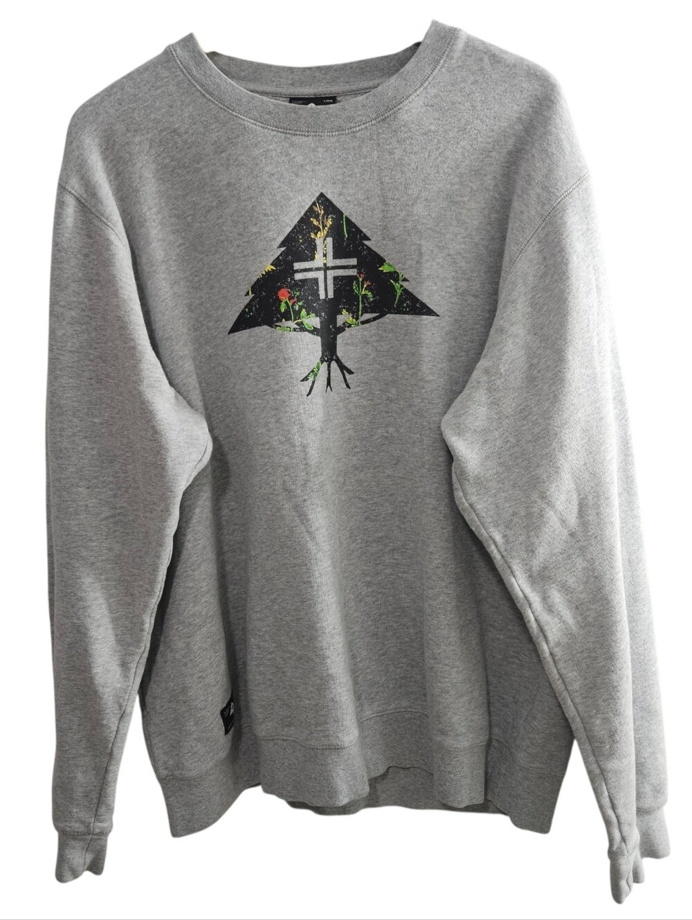 Lrg Gray Crewneck Sweatshirt with Black Geometric Tree Graphic Unisex